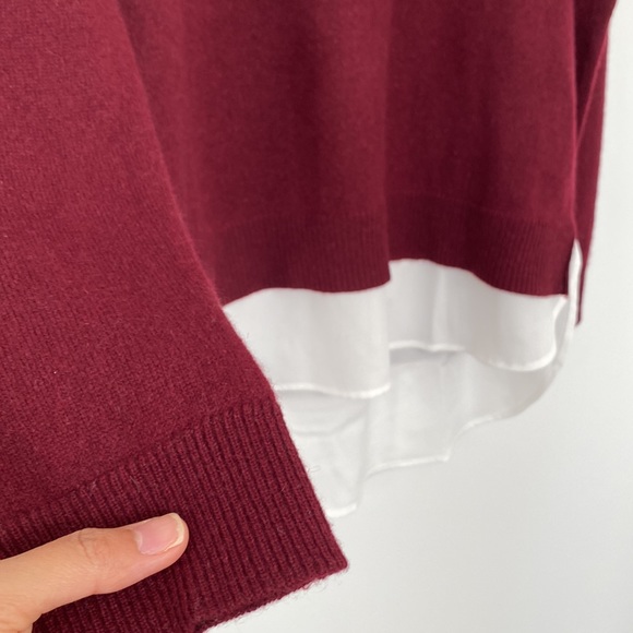 Charter Club Luxury Cashmere Jewel Burgundy White Layer Knit Sweater - Picture 3 of 16